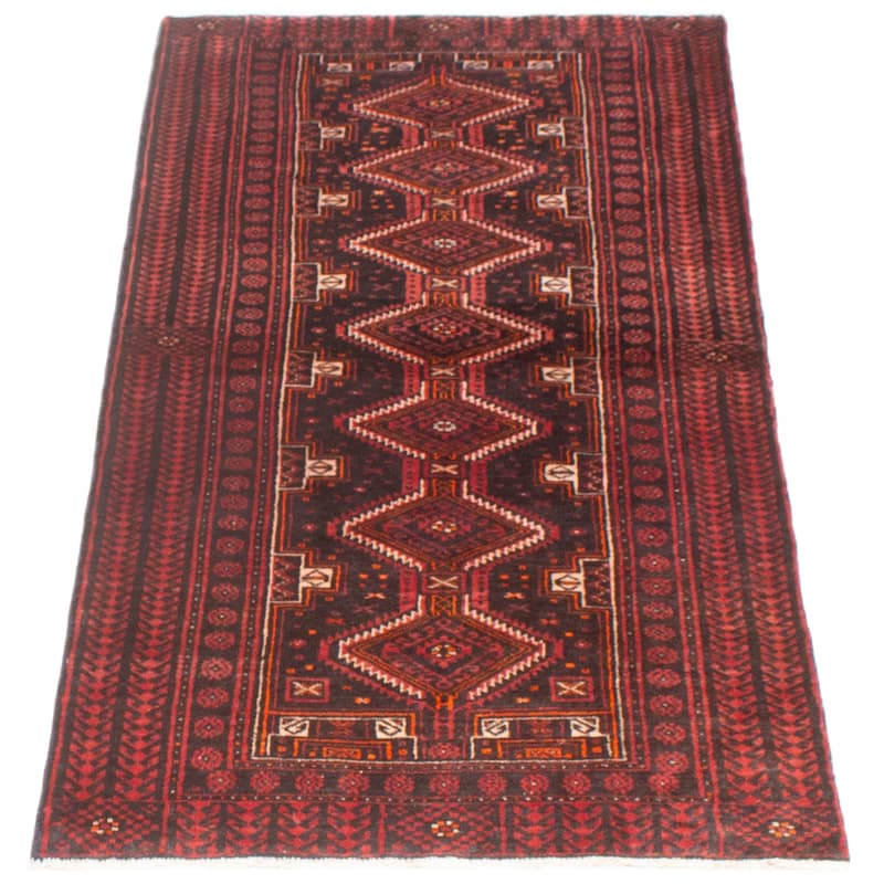 ECARPETGALLERY Hand-knotted Royal Baluch Black, Red Wool Rug - 3'2 x 6'5