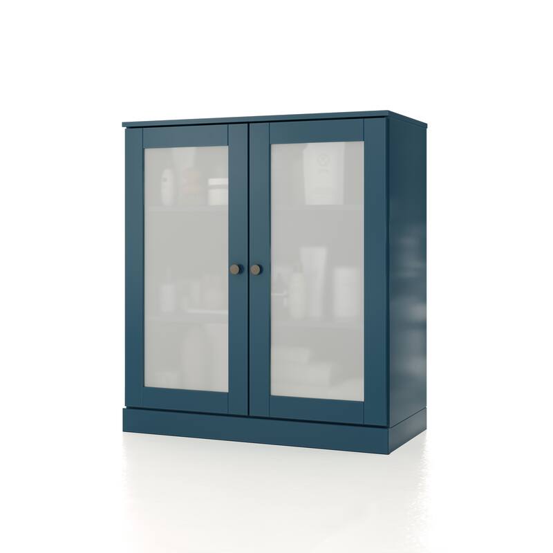 Palace Imports 100% Solid Wood 32" Bathroom Cabinet with Frosted Glass Doors and Adjustable Shelves