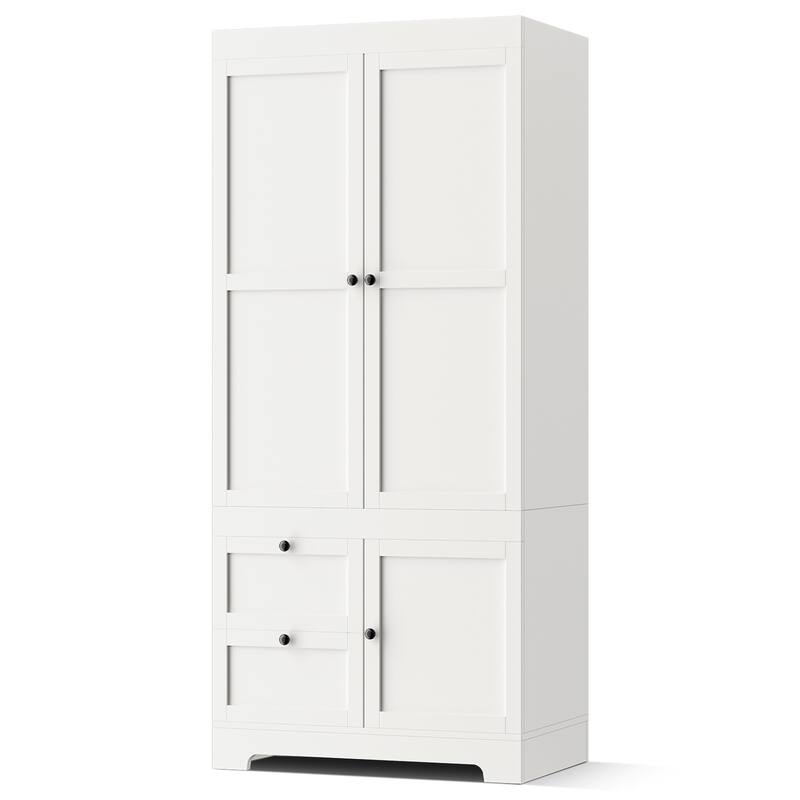 Pocassy 71" H Wardrobe Closet with Drawers and Cabinet.