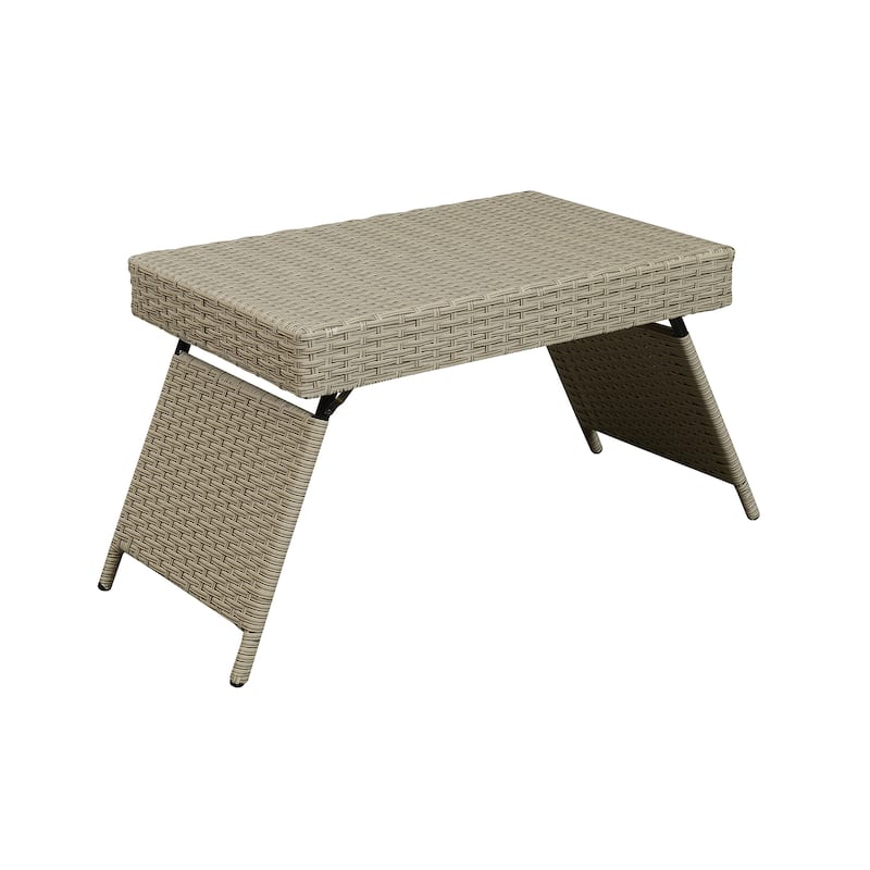 Outdoor Transitional Grey Wicker Adjustable Folding Table - 23.5" L x 16" W x 16" H