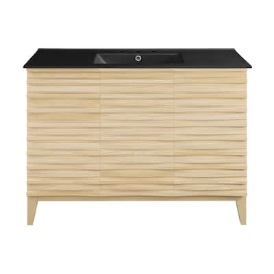 Cascade 48 In. Natural Oak Bathroom Vanity With Black, 3-Hole Ceramic Sink Top