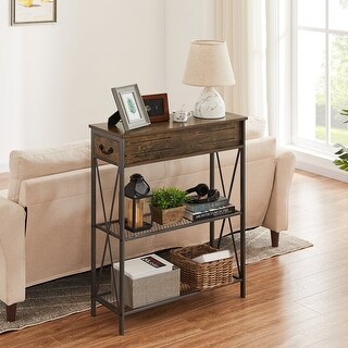 VECELO Modern Console Table with 2 Dual Drawer and Storage Shelves ...