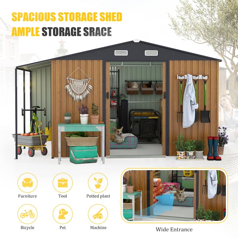 10x12 Ft Outdoor Storage Shed, Extra Large Metal Shed with Lockable Doors, Windows, Outside Steel Tiny House Ideal