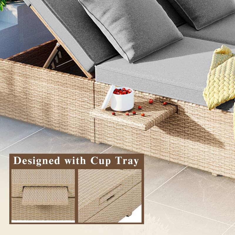 Outdoor Patio Rattan Double Daybed Sunbed with Adjustable Backrest and Seat