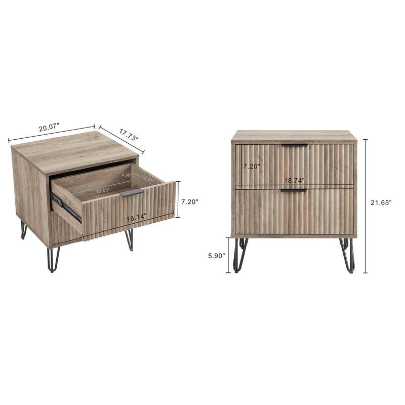 Manhattan Comfort Dumbo Mid Century Nightstand with 2 Drawer and Metal Feet.