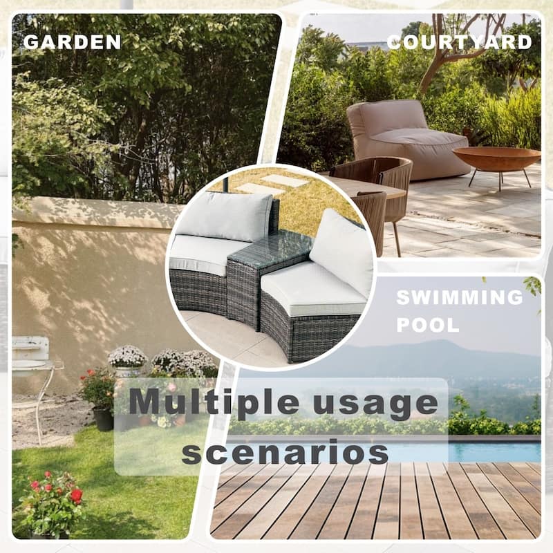 Modern 6-piece Outdoor Iron Rattan Conversation Sofa Set with Aluminum Fire Pit Table