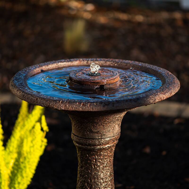 XBrand 23.43"H Tiered Freestanding Classic Bird Bath Outdoor Water Fountain w/ Auto Shut-Off Pump, Dark Brown