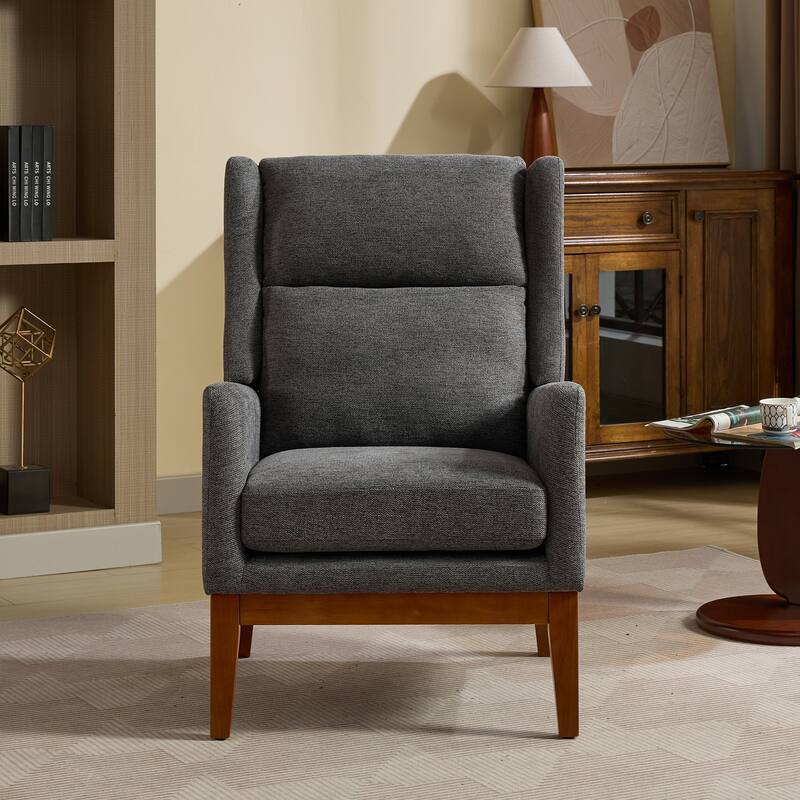 26.18" Wide Accent Chair,Polyester Blend High Back Reading Chair ,Upholstered Armchair Club Chair,Single Sofa with Wood Legs