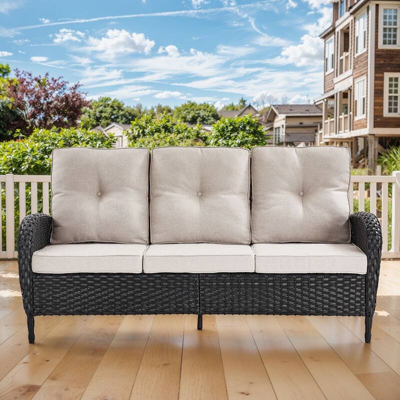 Gymojoy 3-Seat Outdoor Wicker Sofa with Professional Outdoor Cushions