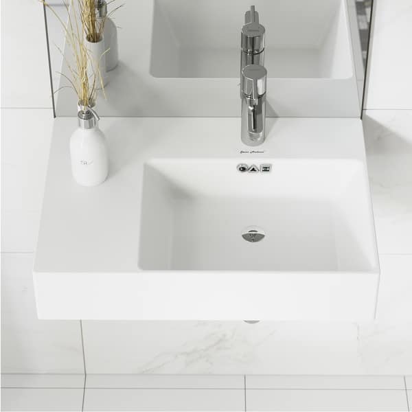 slide 2 of 21, Swiss Madison St. Tropez Ceramic Wall Hung Sink with Right Side Faucet Mount - 24"x18" 24"x18"