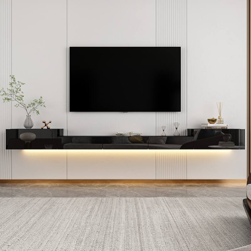 Large Floating TV Stand Wood Entertainment Cabinet for Home and Office - 110.2INCH