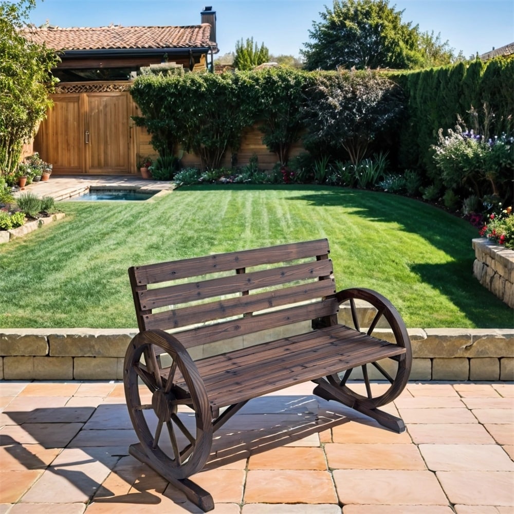 39.7" Vintage Garden Bench - Cast Iron Frame With Butterfly Backrest (Black)