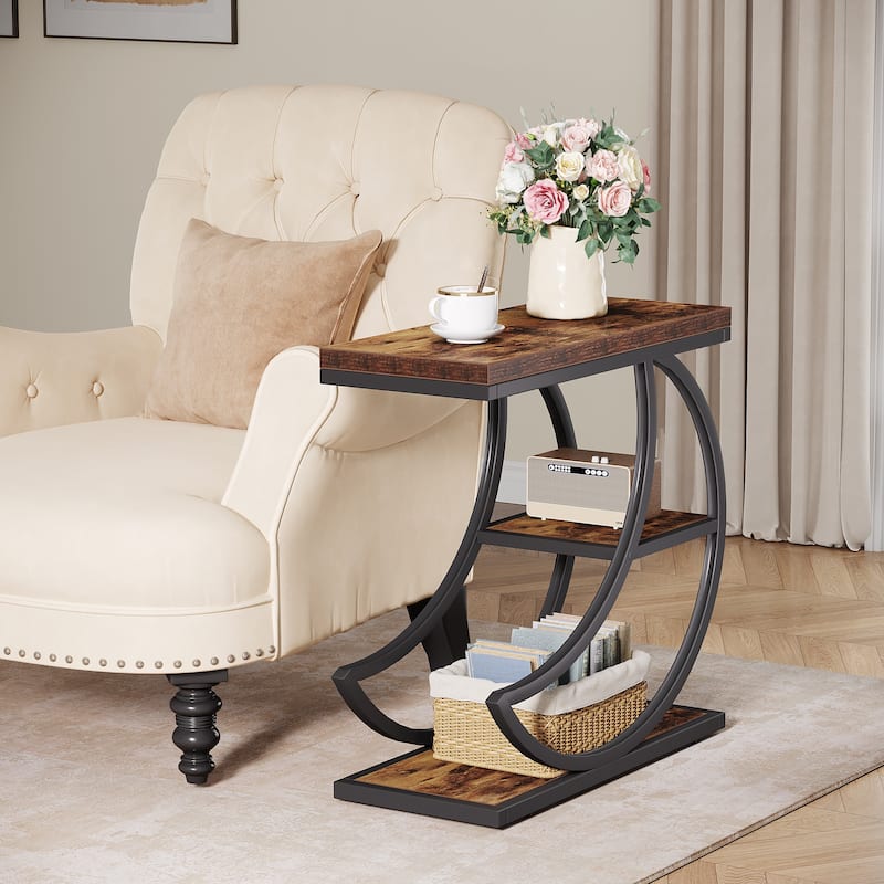 3-Tier End Table, Industrial Side Tables with 3 Storage Shelves