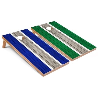 Solid Wood Cornhole Boards - Royal and Kelly Stripes Design