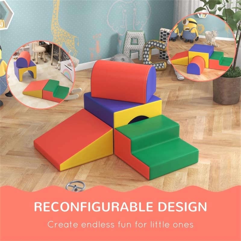 2-Piece Kids Soft Play Set for Toddlers Ages 1-3 Climbing Crawling Sliding Modular PU Foam - 59"L x 19.75"W x 15.25"H