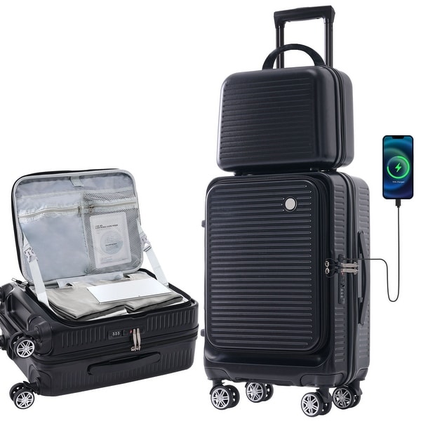 Hardside Expandable Spinner Wheel Luggage Sets TSA Lock Carry on Suitcase Trolley Case w USB Port Front Pocket On Sale Bed Bath Beyond 40130808