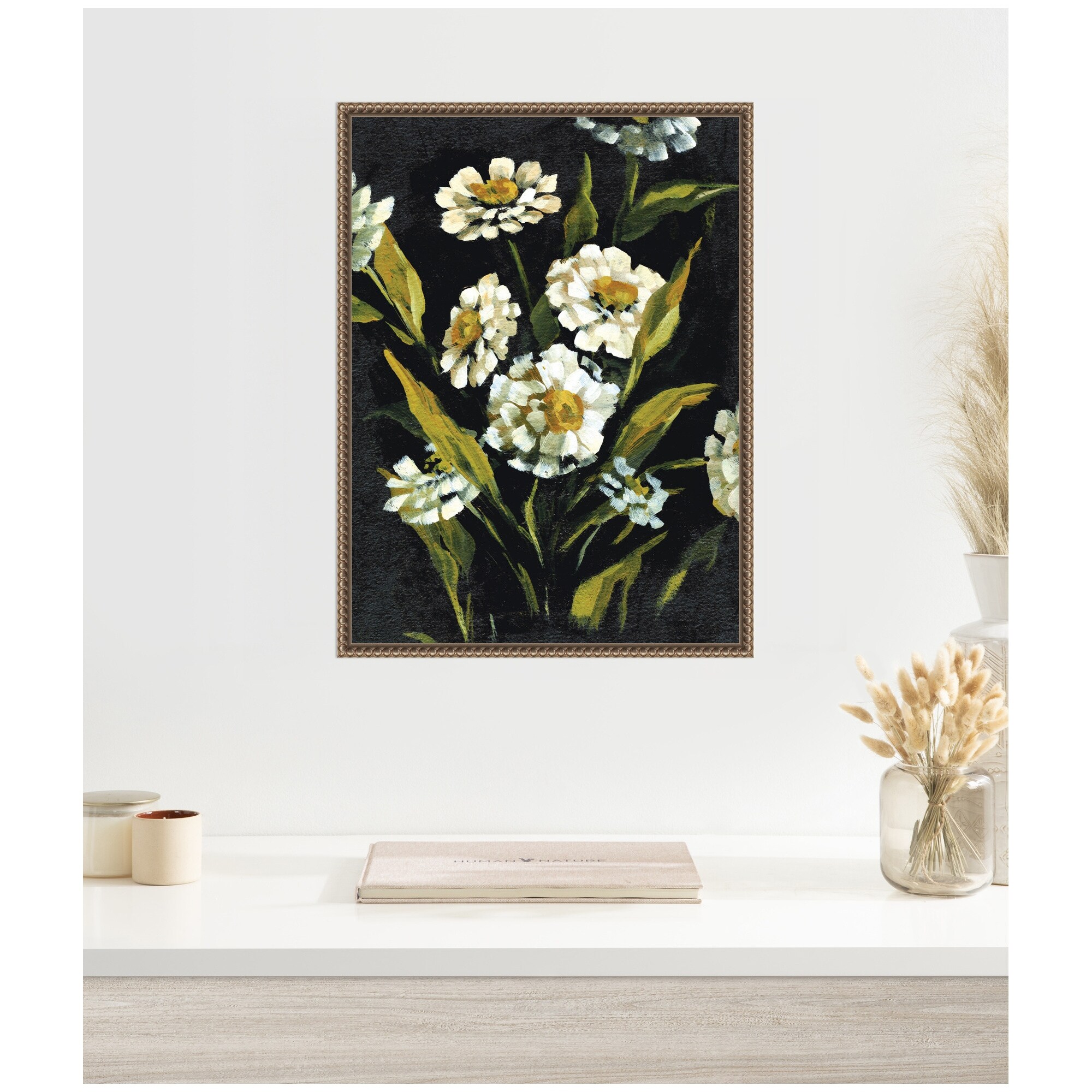 Kate and Laurel Sylvie Moody Floral 1 Framed Canvas by Annie Quigley