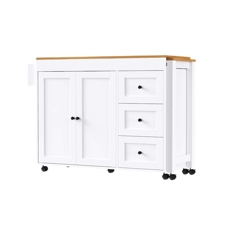 Extendable Dining Table, Rolling Kitchen Island with Power Outlet, Kitchen Storage Cabinet with Adjustable Shelve