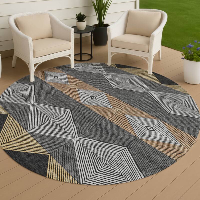 Machine Washable Indoor/ Outdoor Modern Mission Chantille Rug - Black - 8' x 8'