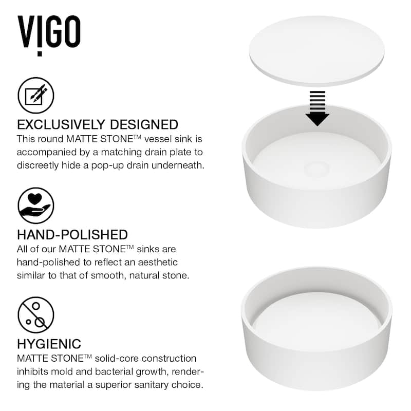 VIGO Anvil 16"L x 16"W x 5"H Matte Stone Round Bathroom Vessel Sink