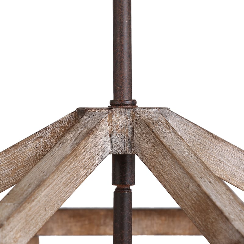 Farmhouse Wood Lantern 3-light Hand-crafted Chandelier for Dining Room - D14'' x H17.5''