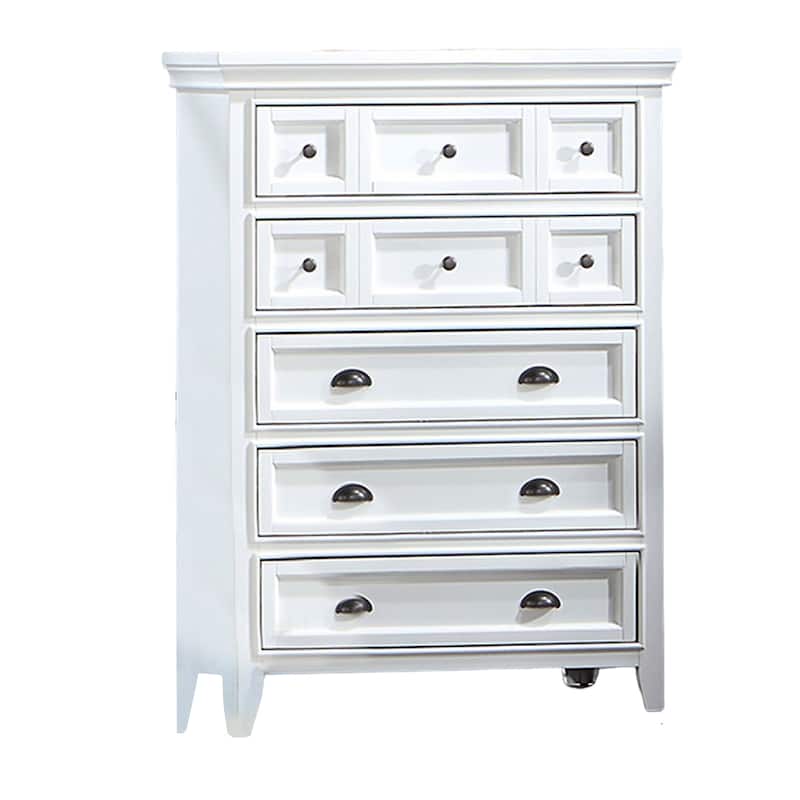 Lile 50 Inch Tall Dresser Chest, 6 Drawer, Crown Molding, Solid Wood, White