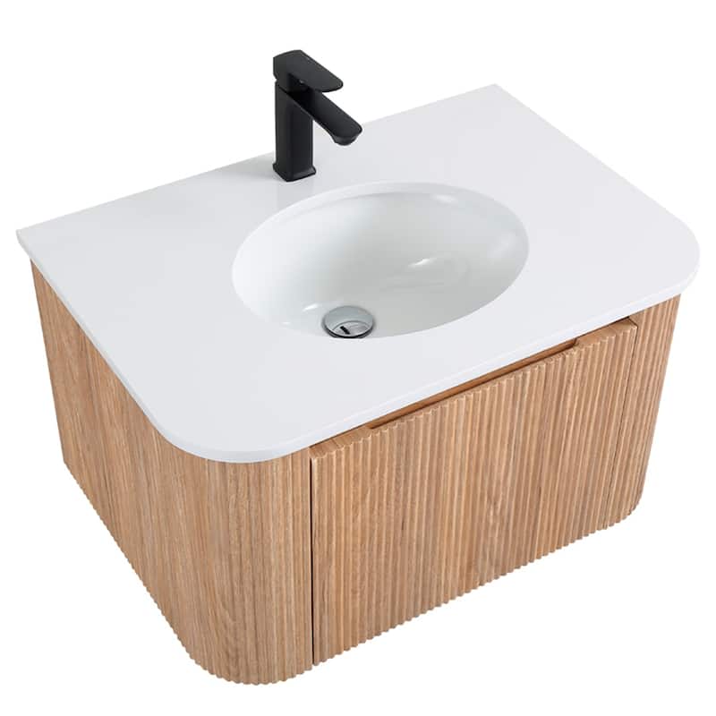 30" Wall Mounted Bathroom Vanity with Sink Curved Design, Soft Close Drawer