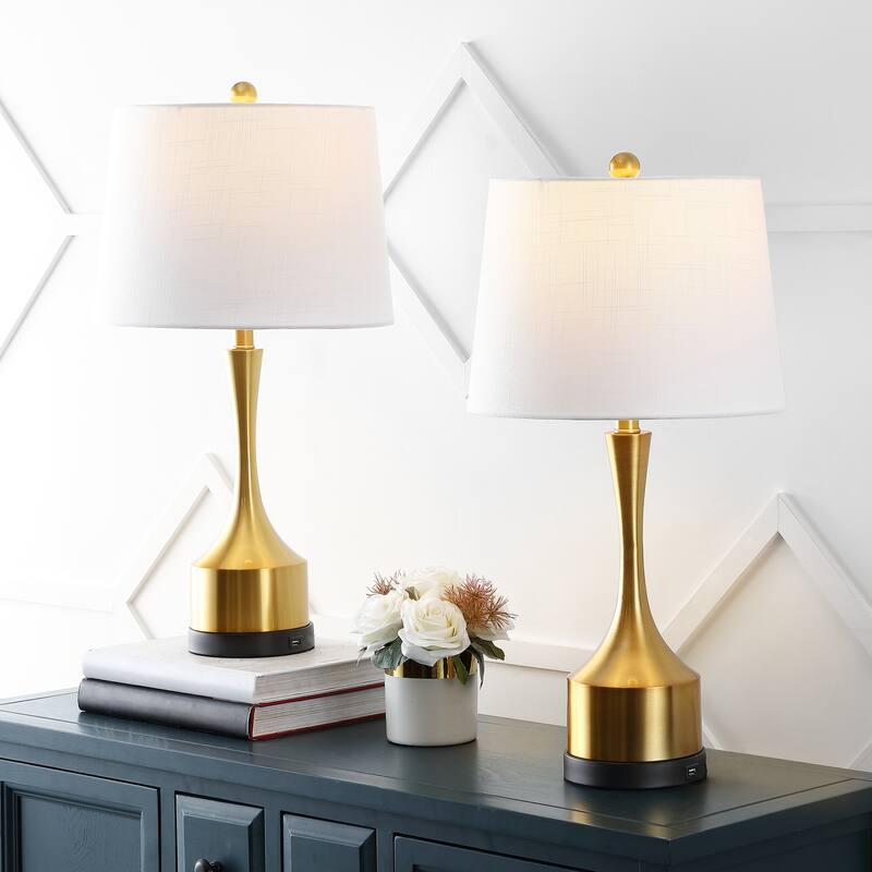 Colton 26" Classic French Country Iron LED Table Lamp with USB Charging Port, Brass Gold (Set of 2) by JONATHAN Y