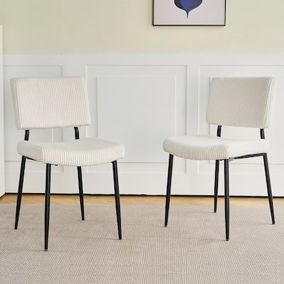 Modern Velvet Upholstered Dining Chairs with Black Metal Legs, Set of 2