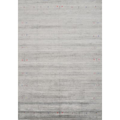Hand Knotted Oriental Viscose Silk Carpet Tribal Animal Pictorial Greys & Charcoal Gabbeh Area Rug - 11' 10'' X 9' 11''