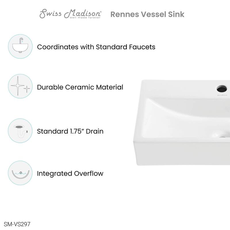Swiss Madison SM-VS297 Rennes 24" Rectangular Ceramic Vessel Bathroom