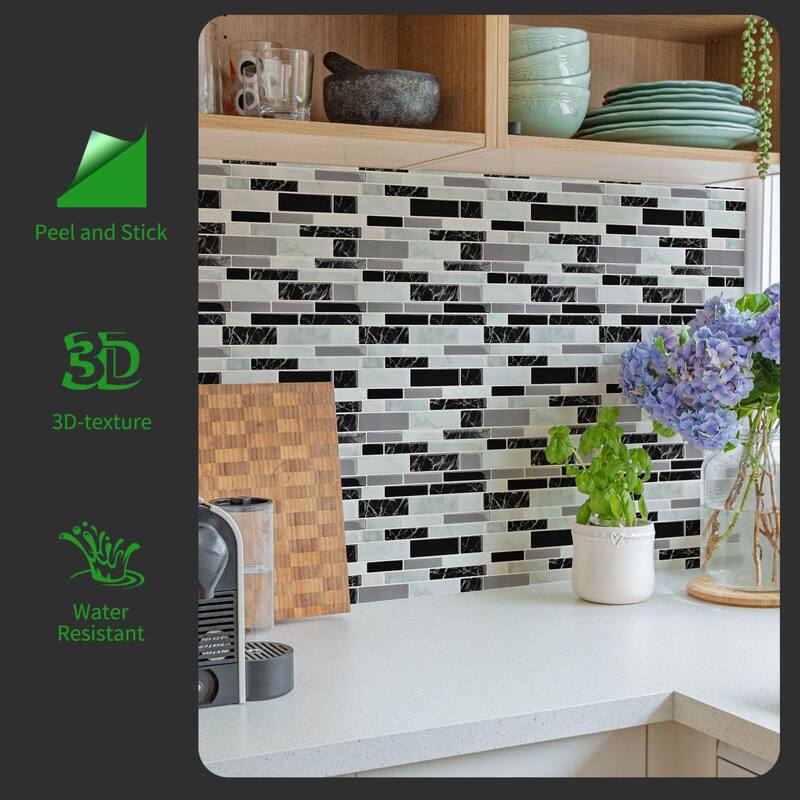Art3d 12"x12" Vinyl Peel and Stick Backsplash Tile Marble Look(10-Pack)