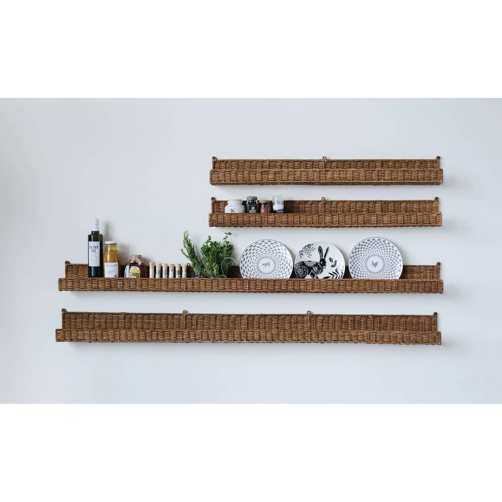 Handwoven Rattan Wall Shelf - 60.0"L x 5.0"W x 4.0"H