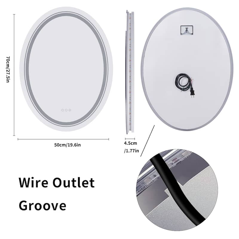 Oval Frameless Dual LED Wall Bathroom Vanity Mirror Dimmable Anti-Fog