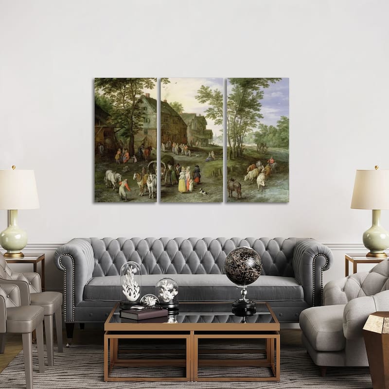 iCanvas "Village Landscape with Figures Preparing to Depart, 1613/1617" by Jan Brueghel the Elder 3-Piece Canvas Wall Art Set - 40x60x1.5
