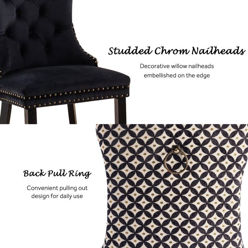 Solid Wood Velvet Upholstered Dining Chair Set of 2