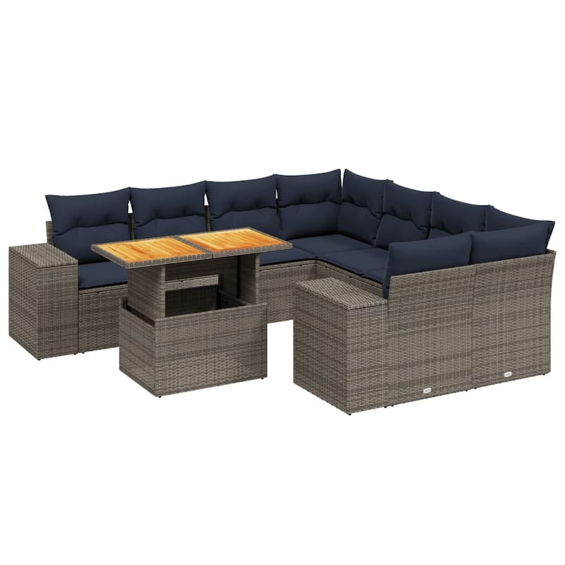 vidaXL Patio Sofa Set with Cushions Outdoor Furniture 9 Piece Poly Rattan - 24.4 x 24.4 x 27.2