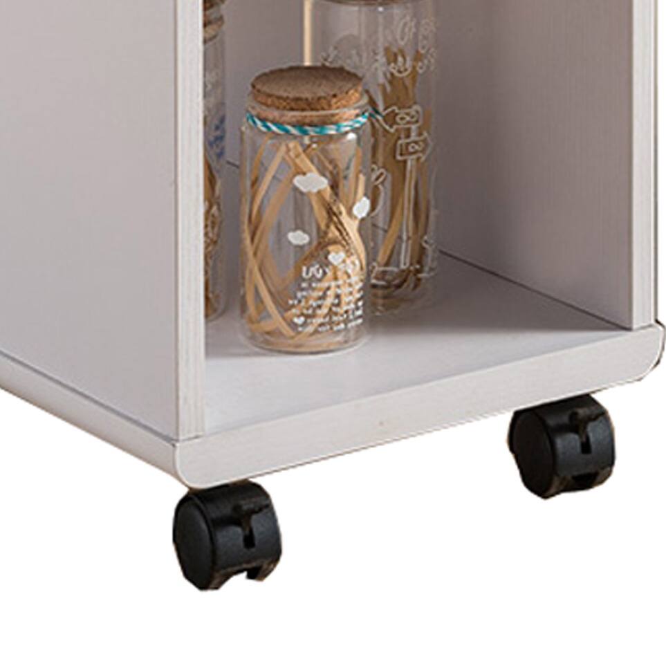 20 Inch Rolling Chairside Table, Single Drawer, 2 Open Shelves, Crisp White On Sale Bed Bath