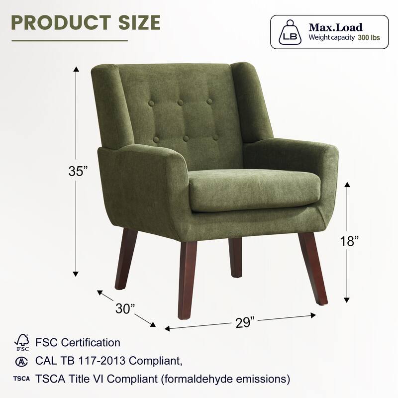 HUIMO Modern Linen Upholstered Armchair Tufted Accent Chair
