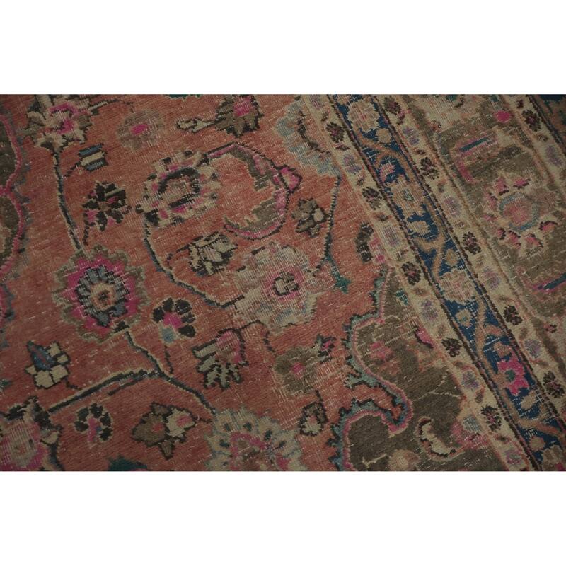 Hand Knotted Oriental 100% Wool Carpet Traditional Floral Coral Mashad Area Rug - 11' 4'' X 8' 1''