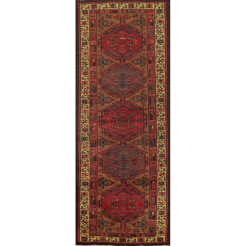 Hand Knotted Oriental 100% Wool Carpet Traditional Tribal Brown Ardebil Runner Rug - 10' 5'' X 3' 4''
