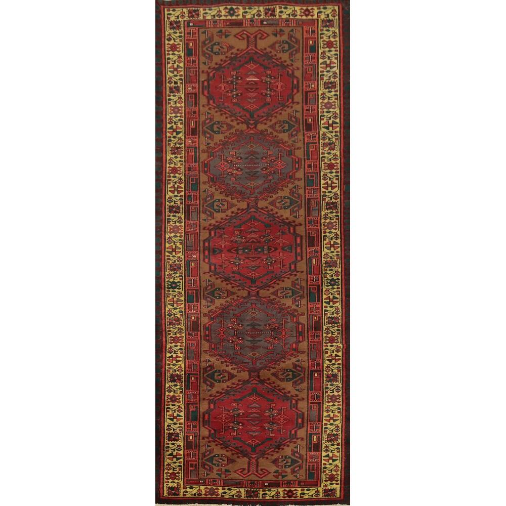 Hand Knotted Oriental 100% Wool Carpet Traditional Tribal Brown Ardebil Runner Rug - 10' 5'' X 3' 4''