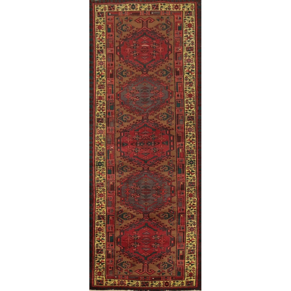 Hand Knotted Oriental 100% Wool Carpet Traditional Tribal Brown Ardebil Runner Rug - 10' 5'' X 3' 4''