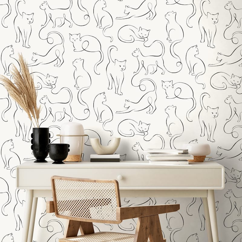 Fine Decor Clarice Black Cat Sketches Wallpaper - N/A