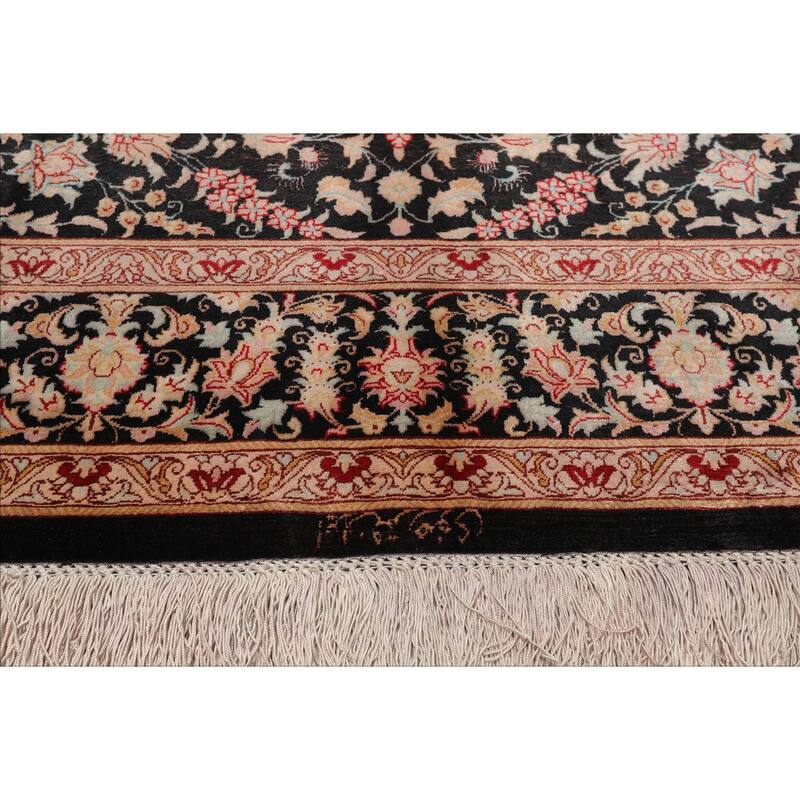 4'5''x6'4'' Hand Knotted Charcoal Qum All Silk Traditional area Rug - 4' 5'' x 6' 4''