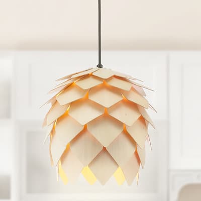 Gallery 11.75" Pinecone Wood LED Pendant, Natural/Black by JONATHAN Y