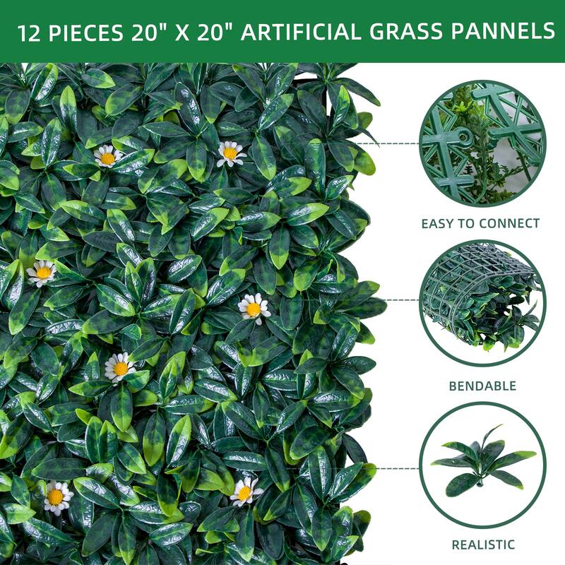 12 Pack Artificial Grass Wall Panels,20"x 20" Artificial Plant Wall Panels Fake Greenery Leaf Hedge