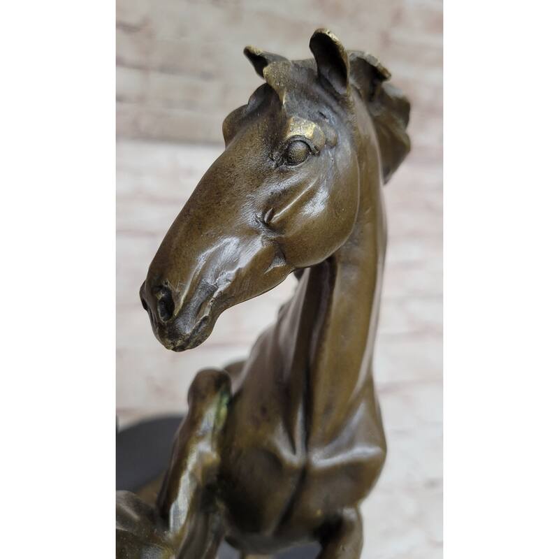 Dueling Stallion Imitative Horses Hot Cast Bronze Sculpture Statue Decor Original Art On Marble Base