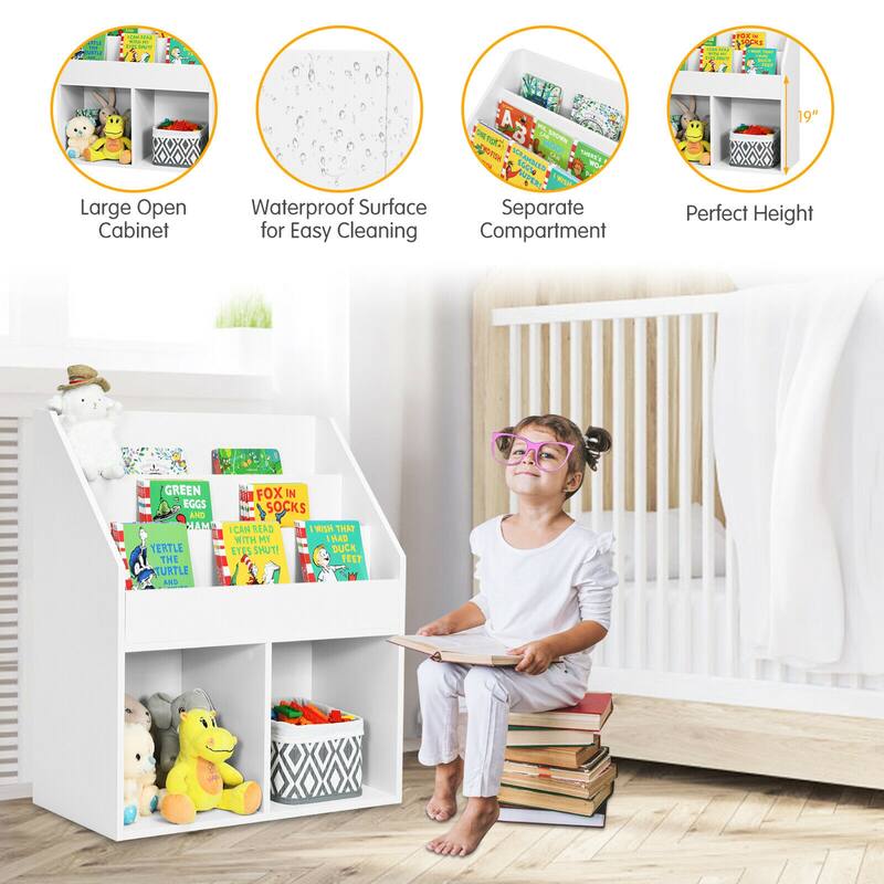 Gymax Kids Wooden Bookshelf Bookcase Children Toy Storage Cabinet - See Details