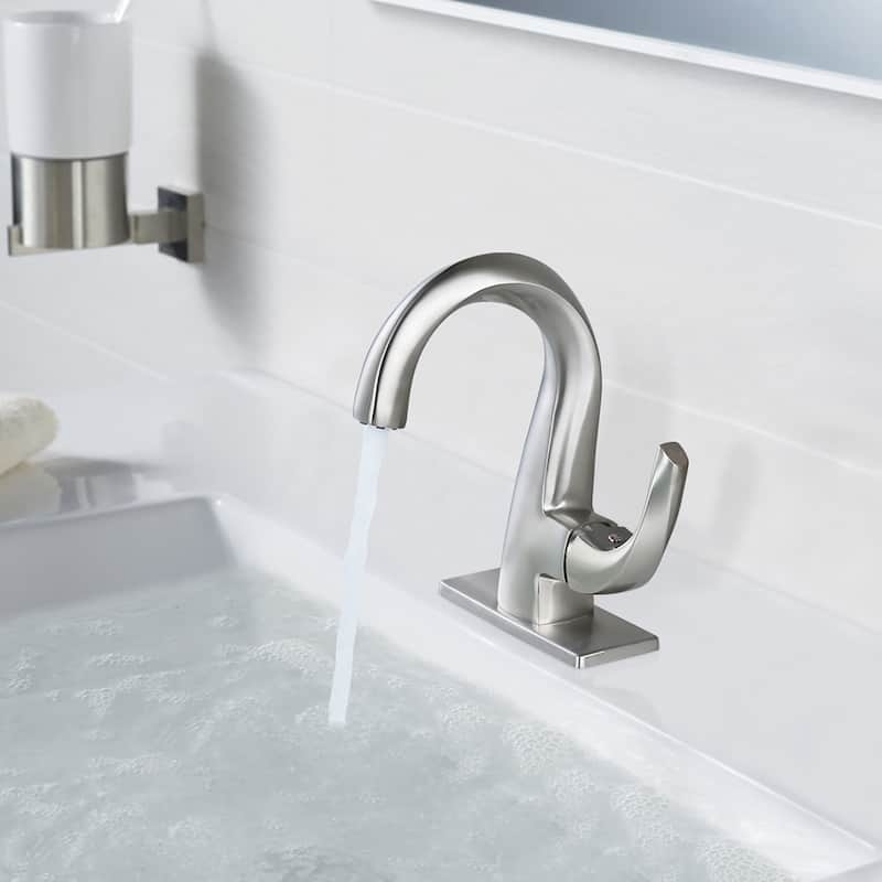 WOWOW Single Handle Gooseneck Bathroom Faucet with Deckplate Included